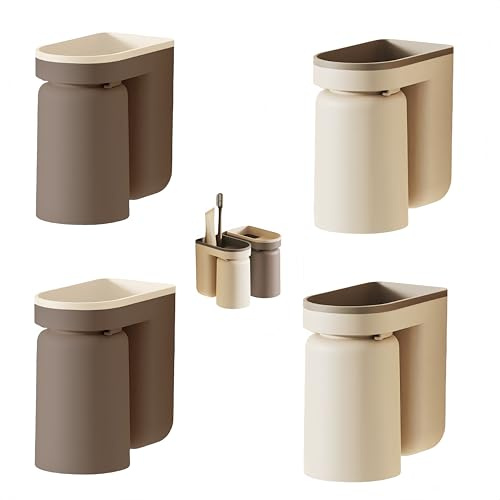 HJYDGJ Zahnbürstenhalter Wand 4 Stück Zahnputzbecherhalter Ohne Bohren Wand Bad Zahnbürsten Halter Elektrische Zahnbürstenhalter Wand Zahnbürstenhalter Selbstklebend - Braun*2 and Beige*2