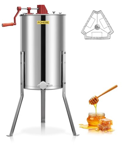 FOHERE 3-Frame Honey Extractor, Food-Grade Stainless Steel Manual Beekeeping Equipment, Apiary Centrifuge with Height-Adjustable Stand, Perfect for Hobby Beekeepers & Home Apiaries