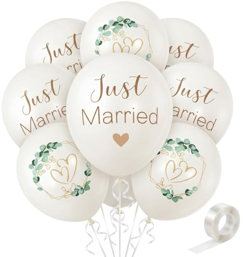 30 Stück Luftballons Hochzeit,Ballons Hochzeit Deko,12 Zoll Hochzeitsdeko,Just Married Ballon Herzen Eukalyptus Hochzeitsballons Weiß Luftballon für Hochzeits Standesamt Deko Heiratsantrag Verlobung