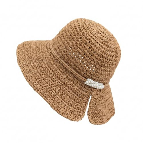 Ikruidy Cappello di Paglia Intrecciato per Donna Pieghevole Leggero Cappello da Spiaggia Tesa Larga Cappelli Tesa Larga da Sole Estate Ideale per Viaggi Vacanze attività All'Aperto