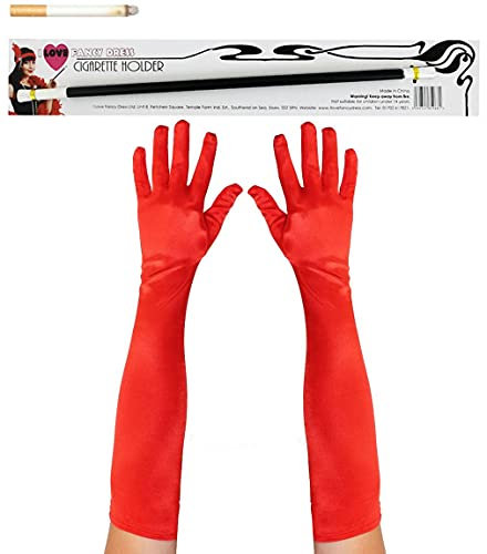 I LOVE FANCY DRESS ROTE LANGE ABENDHANDSCHUHE UND EINE LANGE ZIGARRETTENSPITZE UND EINE KÜNSTLICHE ZIGARETTE