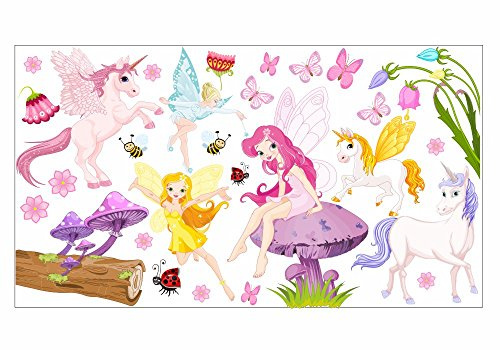 nikima Schönes für Kinder 010 Wandtattoo Elfenzauber Pilz Einhorn Fee - in 6 Größen - Kinderzimmer Sticker Babyzimmer Wandaufkleber Wandsticker Wanddeko Wandbild Junge Mädchen (1000 x 560 mm)
