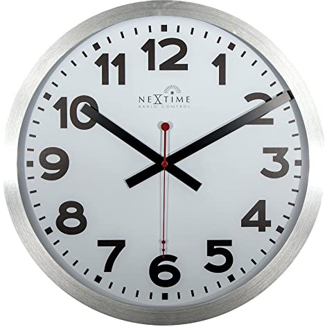 NeXtime Reloj de pared - Estación de trenes STATION RCC, muy silencioso, radiocontrolado, blanco, redondo, ø 35 cm