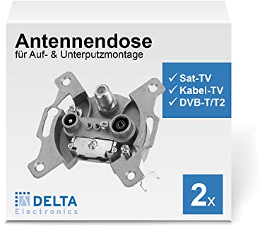 DCT Delta 2 x satellite socket flush-mounted, 3 outputs, suitable for unicable and cable TV, socket, antenna socket, DVB-C, DVB-S/S2, DVB-T/T2, DAB+, DC pass, 5-2400 MHz