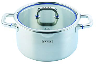 ELO Fleischtopf Ø 24 cm LAFER, Kochtopf aus 18/10 Edelstahl mit Glasdeckel und Abgießrand, Kochgeschirr für Ceran-, Gas-, Elektro-, Induktionsherde - spülmaschinengeeignet, Farbe: Silber