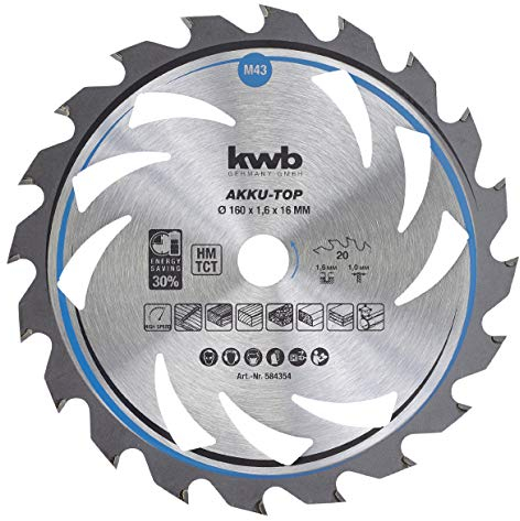 kwb lama per sega circolare 160 x 16 mm, taglio ultrarapido, ottimale per macchine a batteria, adatta per legno tenero e duro, listellare e truciolare
