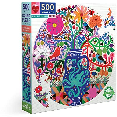 eeBoo-eeBoo's Love Birds and Flowers Piece Round Jigsaw Pájaros, Pulpo PZFBDF-Puzzle cartón Reciclado, Rompecabezas para Adultos, 500 Piezas, Color, 1 EA