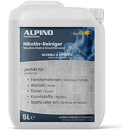 ALPINO Nikotinentferner 5 Liter – Profi Reiniger gegen Nikotin, Ruß & Gerüche – Fettlöser & Eiweißlöser – Nikotinreiniger für Heizkörper, Fensterrahmen, Wände & Auto – Made in Germany