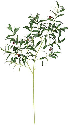 Flueyer 5 ramas de oliva artificial, 43 plantas artificiales de oliva verde con aceitunas rojas, ramas de verdor falso para el hogar, jardín, oficina, boda, decoración de vegetación