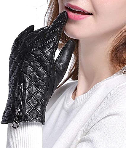 GHCXY Unisex-Erwachsene Fäustlinge Damen Handschuhe mit Reißverschluss Winter Mode Einfach Warm Glamorous Lederhandschuhe Einfarbig Wasserdicht Fäustlinge Schwarz M