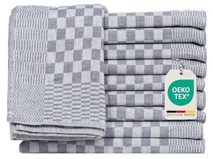Müskaan 10er Set Geschirrtücher 100% Baumwolle 50x70 cm Grau 210 g/m² | Küchenhandtücher für Abtrocknen, Grubentücher zum Putzen, Fusselfrei Geschirrhandtücher, Küchentücher saugstark, Geschirrtuch
