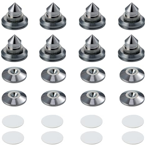 Pailvens Lautsprecher Spikes 8er Set, Lautsprecher Füße Höhenverstellbar aus Kupferlegierung, Subwoofer Spikes mit 16x Klebepads, Boxenständer Lautsprecherständer für CD DVD-Player, Schwarz