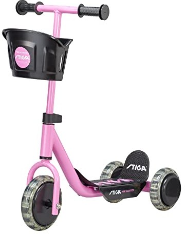 STIGA Monopattino Mini Kid 3W a 3 Ruote, per Bambini a Partire da 2 Anni, con Cestino Portaoggetti - Nero/Rosa