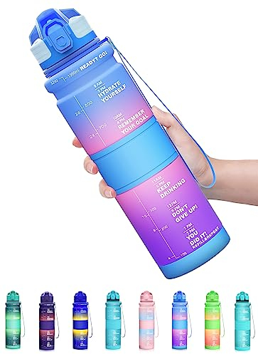 Coolfel 500ml Trinkflasche Kinder Auslaufsicher, 1l Sport Trinkflasche, Bpa Frei Tritan Motivierende Wasserflasche mit Zeitmarkierung für Mädchen, Junge, Schule, Gym