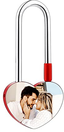 MunkiMix Candado de Amor Personalizado con Forma de Corazón Foto Personalizada Nombre Fecha para Pareja Novio Novia Él y Ella Puente de Amor Candado de Aluminio Valentín Amante Regalo(R2)