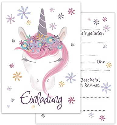 PICTALOO Einladungskarten Kindergeburtstag Einhorn 12er Set - Geburtstagseinladungen in weiß rosa für Mädchen bis 12 Jahre – allgemeine Einladung Karte, für die große Vorfreude auf den Geburtstag