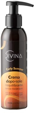 Crema After Sun Reequilibrante sin enjuague para cabellos ondulados, rizados, súper rizados y afro Curly Summer de DIVINA BLK con aceites de argán y coco, extractos de melón y goji (150ml)