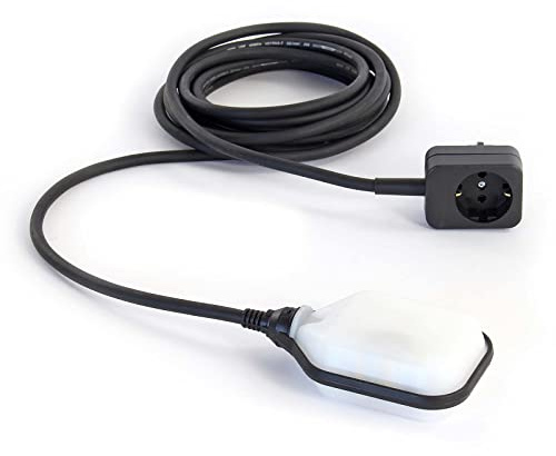 XPOtool Überlaufschutz für Pumpen, Pegelschalter für Teiche mit 5 m Kabel und Stecker, Schwimmerschalter schwarz-weiß