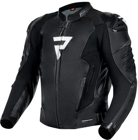 REBELHORN Veloce Motorradjacke Herren | Leder | Ellbogen und Schulterprotektoren Stufe 2 | Schulterschleifer | 6 Belüftungskanäle mit Reißverschluss | Größen bis 62