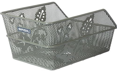 Basil Cento S Flower Fahrradkorb Kinder hinten - Gepäckträger Korb - Stabiler Stahlkorb für Mädchen & Jungen - Feste Montage - 31 x 21 x 9 cm - Olivgrün