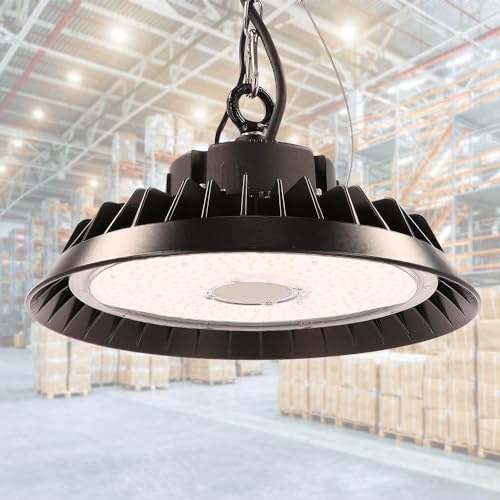 LED High Bay Hallenstrahler 200W mit PREMIUM-Marken-Treiber dimmbar (1-10V) warmweiß 3000K 28.000lm 140lm/W 120° IP65 Industrielampe Werkstattbeleuchtung Ø324xH136mm 5 Jahre Garantie