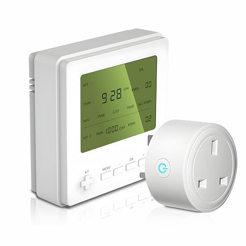 ETK07+SWA9 Wireless All-in-One Plug Socket, Digital Countdown Switch, Power/Energy Monitor, 24 Hour/7 Day Programmable Plug Timer for Lights & Home Appliances