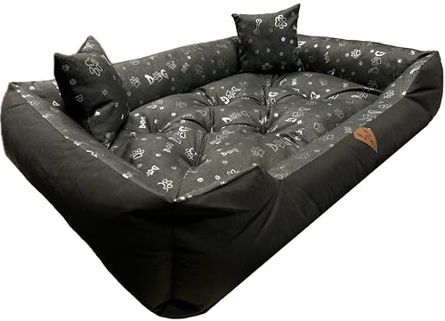 Dogs4Life Hundebett kleine Hunde | Orthopädisch & Gelenkschonend | Hundesofa | Hundekissen | Waschbar | Outdoor & Wasserabweisend | Robust & Formstabil | mit Rand | S Aschgrau mit Silb. Pfoten