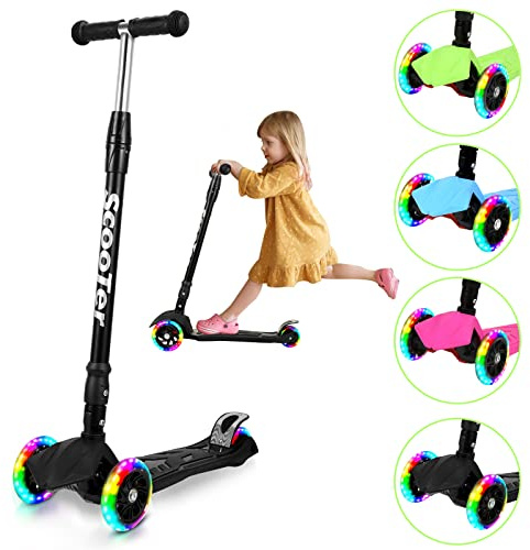 Fiqops Roller, Roller Kinder für 3–12 Jahre,Scooter Kinder mit 4 Verstellbaren Höhen, LED Leuchtenden Räder Kinder Roller,Faltbar Scooter Leicht zu Lenken,Hinterbremsen,Cityroller Kinder