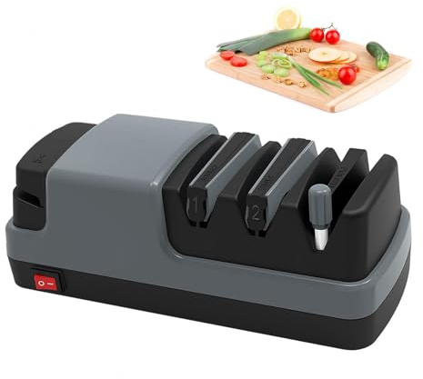 Affilacoltelli Professionale Elettrico, 4 in 1 Affilacoltelli Professionale Elettrico, Con Abrasivi Diamantati Al 100% E Guide Angolari Di Precisione Affila Coltello Elettrico,Gray