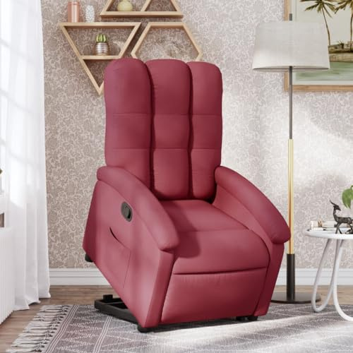 Homgoday Relaxsessel mit Aufstehhilfe Fernsehsessel Verstellbarer Ruhesessel Aufstehsessel Relaxsessel mit Liegefunktion Sessel für Senioren mit Aufstehhilfe TV Sessel Weinrot Stoff