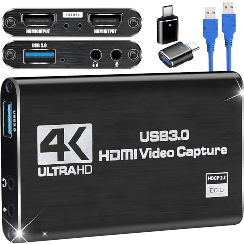 Carte de capture vidéo HDMI Azuxreza pour commutateur, 4K pour le streaming avec USB 3.0 et 2K 30 FPS Game Capture pour Nintendo Switch/PS5/Xbox/PS4/Steam Deck