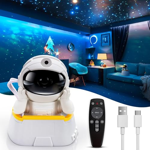 YAYZA! Galaxy Projector Star Night Light, Astronaut Space Projector, Starry Nebula Ceiling LED Lamp with Remote Control, Kids Room Timed Decor Aesthetic for Children's Day, Christmas, Birthday