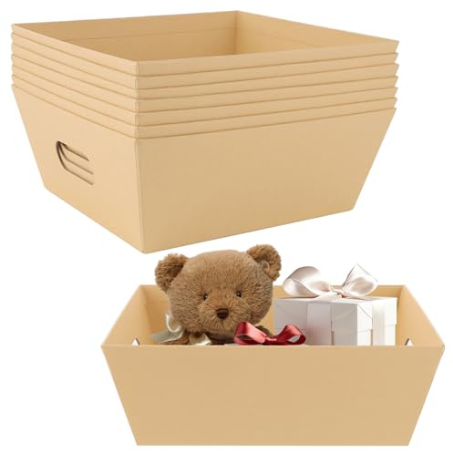 Oungy 8 Stück Präsentkorb Leer, Geschenkkorb Pappe mit Griffen, Geschenkkorb Leer 25x21x8 cm, Korb Geschenk aus Pappe, Präsentkorb Pappe für Personalisierte Geschenkpakete, Feiertage, Geburtstage