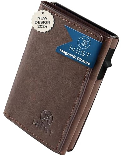 WEST® Slim Wallet Herren und Magnetverschluss | Kreditkartenetui Herren für 10-12 Karten - Schiebemechanismus Design - Geldbeutel für scheine und Karten - Verbessertes Design 2024