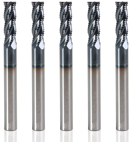 XYunEnZ 1/4 Zoll Hartmetall-Schrupp-Schaftfräser, 4-schneidig, Mikrokorn-Karbidfräser, für legierte Stähle/gehärtete Stähle, Mikrokornhartmetall-Schaftfräser, 5 Stück