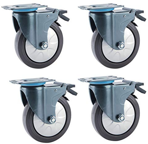 Ruedas para trabajo pesado, ruedas giratorias, ruedas giratorias para muebles, juego de 4 ruedas con base de goma, ruedas giratorias con placa de metal, doble bloqueo de seguridad, ruedas silenciosas,