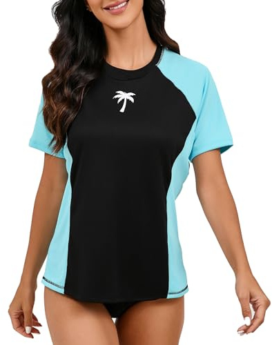 Halcurt UV Shirt Damen mit BH Kurzarm Badeshirt UPF 50+ Rash Guard L