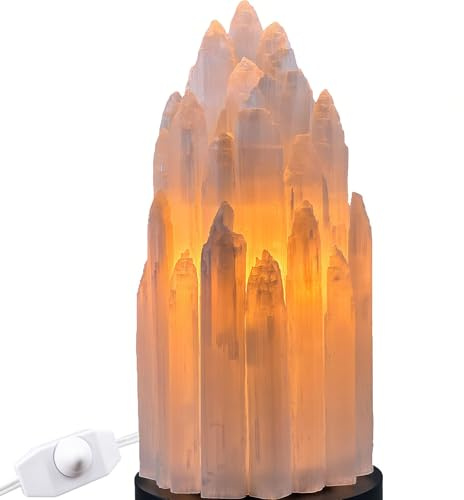 YeasHome Handcrafted Selenite Lamp Salt Lamp Natural Crystal Light for Relaxation Table Lamp Salt Rock Night Light with Dimmer Switch for Bedroom, Yoga Room, Healing Meditation Decor White