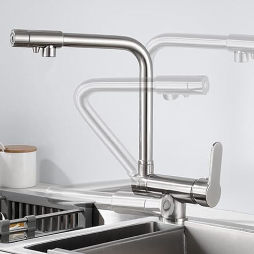 Küchenarmatur, 3-Wege-Drehgelenk, heißes und kaltes Wasser, gereinigtes Wasser, 3-in-1-Küchenarmaturen aus Messing, gebürstet