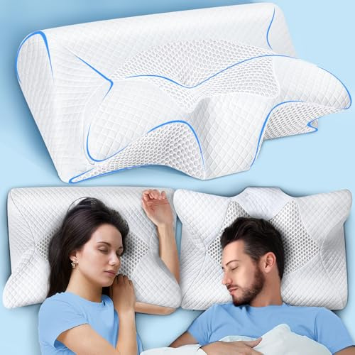 SAHEYER Oreiller Ergonomique Cervical Memoire de Forme, Coussin Cervicales pour Dormir Oreiller Orthopédique pour Dormeurs sur Le Côté, Le Dos et l'Estomac, Blanc