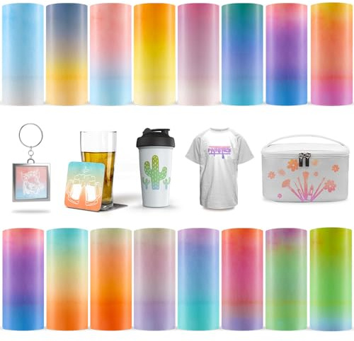LUCKIGUCK Infusible Transfer Ink Sheets 16 Stück/Set,Gradient Vorgedrucktes gefärbtes Sublimationspapier 30.5 X 30.5 cm Eisen auf T-Shirt und Tasse（Gradient）