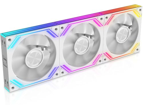 iHTP G120PRO Lot de 3 ventilateurs ARGB de 120 mm, connexion en chaîne, jusqu'à 1 850 tr/min (blanc)