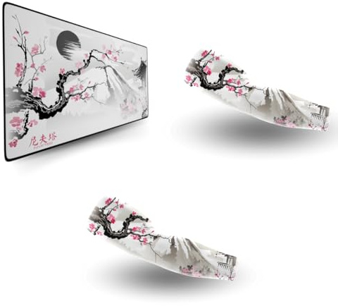 Nyfter - Ultimate Glide Bundle Sakura White – XXL Gaming Mousepad 900x500mm mit High-End Beschichtung 2X Gaming Arm Sleeves XS - XXL – Perfekter Glide für Gamer – Ultimate Bundle
