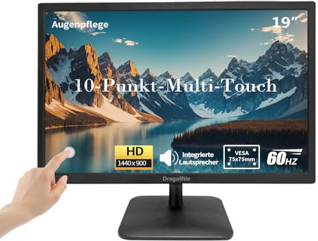 19 Zoll Touchscreen Monitor HD 1440x900P, Eingebaute Lautsprecher, VESA, TN Panel Desktop PC Touch screen Monitor mit HDMI & VGA & Typ-B Anschlüssen,Computer Touch Bildschirm, 60Hz, Schwarz