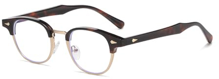 LJCZKA Rund Blaulichtfilter Brille für Herren Damen, Klein Runde Metall Rahmen Ohne Stärke Computerbrille Blaulichtbrille Anti Müdigkeit für Gaming