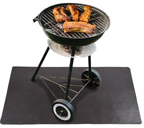 S&M 650017 – Alfombra negra protectora para barbacoa, chimenea y estufa 1,2 m x 1 m | Protege el suelo de grasa, ceniza y suciedad | Resistente y apta para el exterior | 5 años de garantía