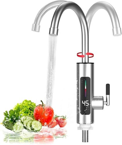 Robinet de cuisine chauffant instantané - 3000 W - 30 à 60 °C - Chauffe-eau électrique instantané à 360 ° - Pour évier de cuisine, salle de bain, camping