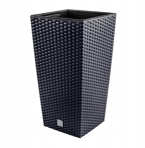 Decorative Tall Rattan-Style Planter with Removable Insert, Black Garden Pot for Indoor and Outdoor Use 22.5x22.5x42.1cm