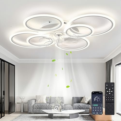 Deckenventilator Mit Beleuchtung Und Fernbedienung,85W,6800LM Lampe Mit Ventilator,100cm Led Dimmbar Deckenleuchte Mit Ventilator,6-Gang,Timer Ceiling Fan with Light Für Schlafzimmer Wohnzimmer,Weiß