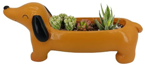 Nudorpn Pflanztopf Hund Dackel, Cartoon Tier-Blumen Pflanztöpfe aus Harz, kreative Dackel Übertopf für Sukkulenten und Blumen, Outdoor Dekoration und Garten (21x10x6,5 cm)